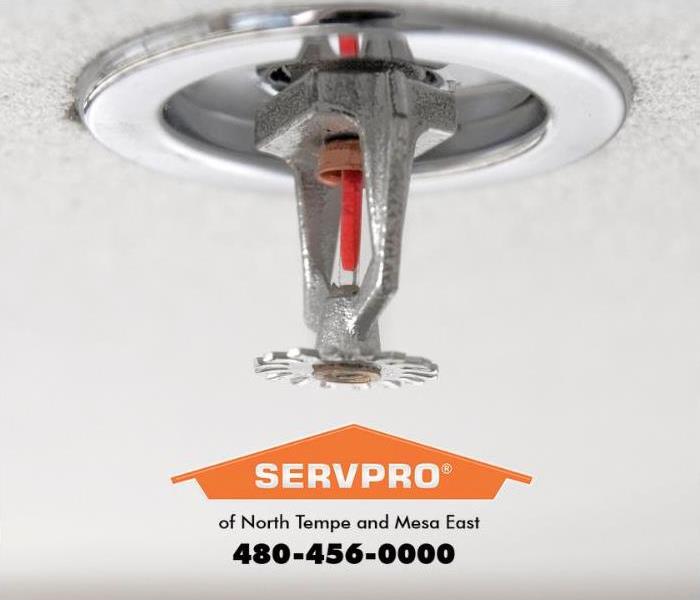 A fire sprinkler is shown mounted on a ceiling in a home.